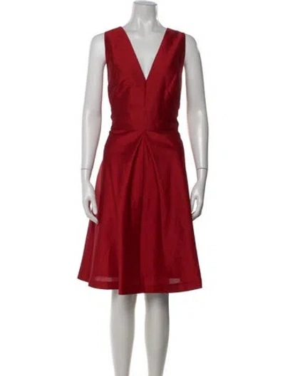 Pre-owned Alfred Sung V-neck Midi Length Dress In Red