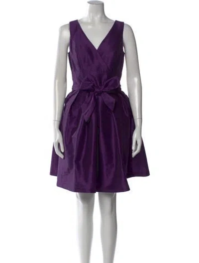 Pre-owned Alfred Sung V-neck Mini Dress In Purple