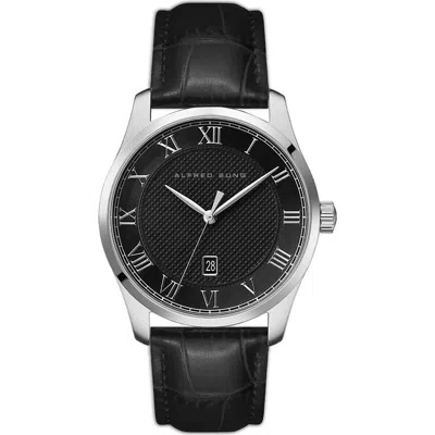Alfred Sung Winslow Leather Strap Watch, 42mm In Black