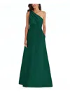 Alfred Sung Bow One-shoulder Satin Trumpet Gown In Green