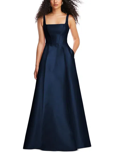 Alfred Sung Corset Satin Gown In Midnight