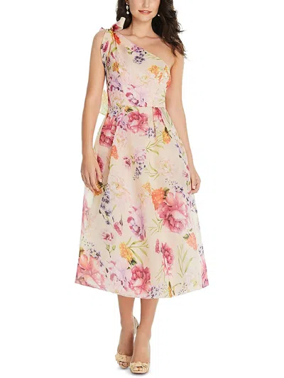 Alfred Sung Womens Floral Print Polyester Midi Dress In Multi