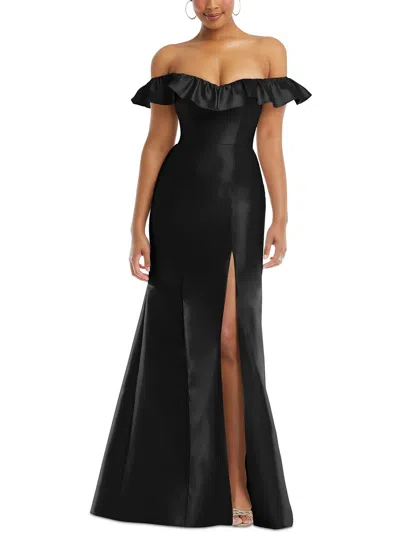 Alfred Sung Off The Shoulder Ruffle Satin Trumpet Gown In Black