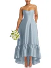 Alfred Sung Strapless Ruffle High-low Satin Gown In Grey
