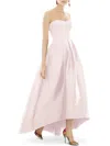 Alfred Sung Strapless Satin High Low Dress With Pockets In Gold