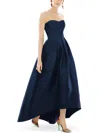 ALFRED SUNG WOMENS SATIN HI-LOW EVENING DRESS