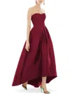 Alfred Sung Strapless Satin High Low Dress With Pockets In White