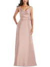 Alfred Sung Off-the-shoulder Draped Wrap Satin Maxi Dress In Beige