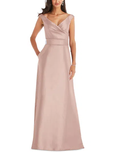 Alfred Sung Womens Satin Off The Shoulder Evening Dress In Beige