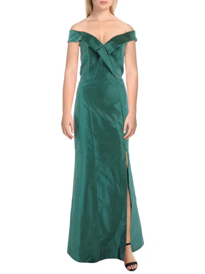 ALFRED SUNG WOMENS SATIN OFF-THE-SHOULDER EVENING DRESS