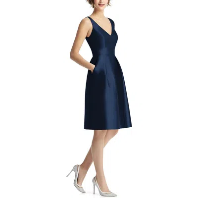 Alfred Sung Womens V-neck Polyester Cocktail And Party Dress In Blue