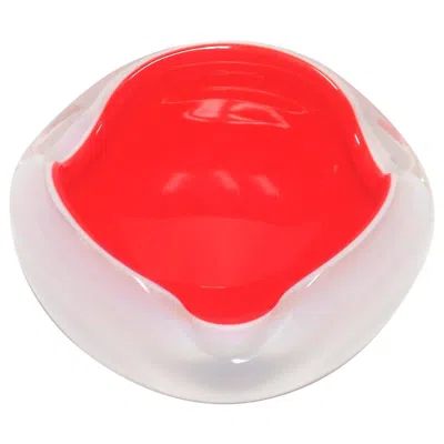 Pre-owned Alfredo Barbini Italian Murano White And Red Art Glass Bowl Or Ashtray, Circa Mid-20th Century