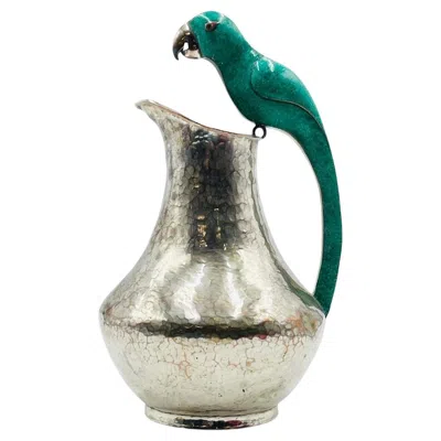 Pre-owned Alfredo Villasana Taxco Turquoise Parrot Silver Plate Pitcher, Mexican Silver