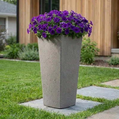 Algreen Crete Convex Self-watering Plastic Pot Planter In Warm Gray