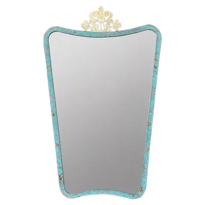 Pre-owned Alguacil & Perkoff Ltd. Mid-century Style Mirror With Ornate Verdigris Bronze Patina Crown Frame In Gray