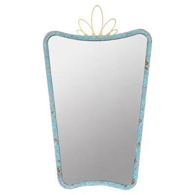 Pre-owned Alguacil & Perkoff Ltd. Vintage Style Wall Mirror With Ornate Verdigris Bronze Patina Crown Frame In Gray