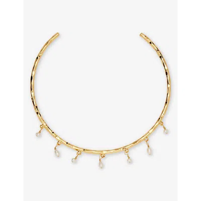 Alhaja Cult Store Womens Gold Nubia 24ct Yellow Gold-plated Brass And Pearl Choker