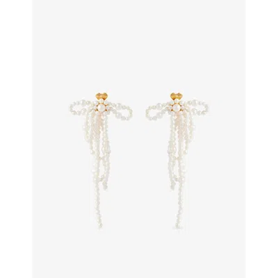Alhaja Cult Store Womens Pearl Musa 18ct Yellow Gold-plated Brass Earrings