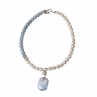 Ali & Bird Jewelry Jade/pearl Agate Necklace In Blue/white