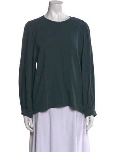 Pre-owned Ali Golden Crew Neck Long Sleeve Blouse In Green