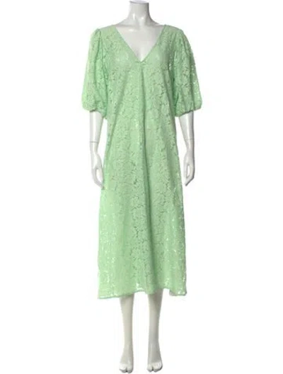 Pre-owned Ali Golden Floral Print Midi Length Dress In Green
