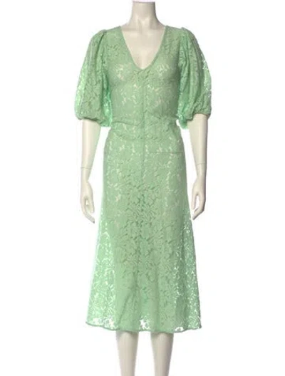 Pre-owned Ali Golden Lace Pattern Long Dress In Green