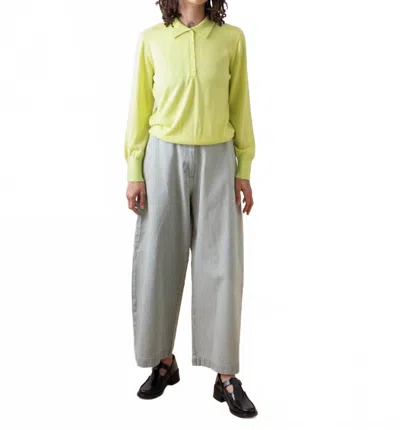 Ali Golden Long Sleeve Polo In Light Highlighter In Green