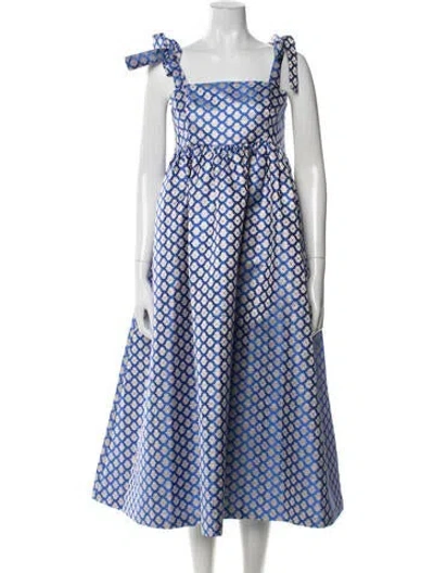 Pre-owned Ali Golden Patterned Midi Length Dress In Blue