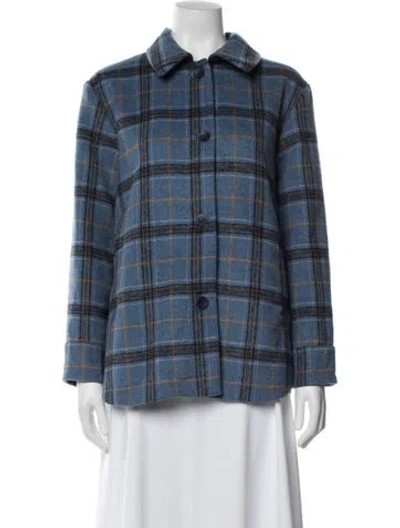 Pre-owned Ali Golden Plaid Print Coat In Blue