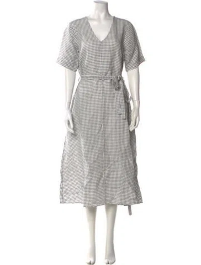 Pre-owned Ali Golden Plaid Print Long Dress In Black