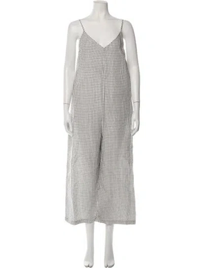 Pre-owned Ali Golden Plaid Print V-neck Jumpsuit In Multicolor