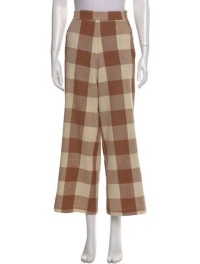 Pre-owned Ali Golden Plaid Print Wide Leg Pants In Neutral