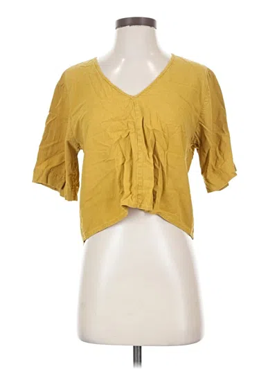 Pre-owned Ali Golden Short Sleeve Silk Top Yellow Sweetheart Neckline Tops