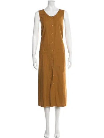 Pre-owned Ali Golden Silk Midi Length Dress In Neutrals