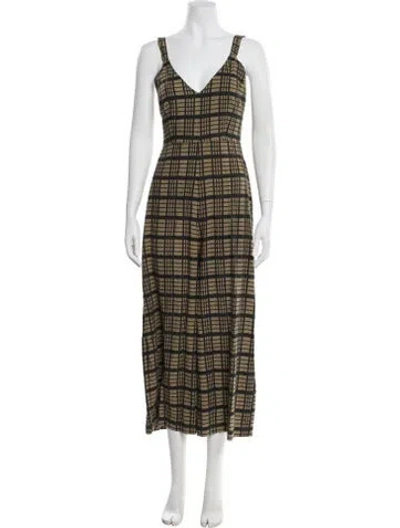 Pre-owned Ali Golden Silk Plaid Print Jumpsuit In Multi
