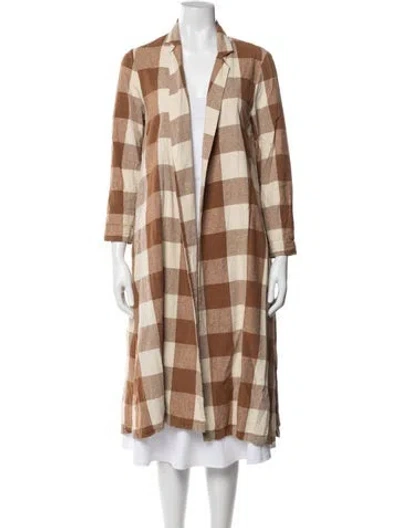 Pre-owned Ali Golden Silk Plaid Print Robe In Brown