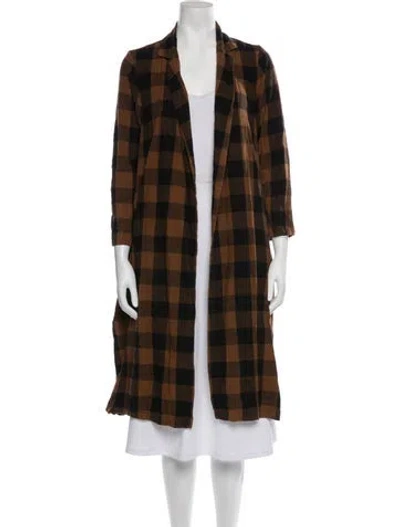 Pre-owned Ali Golden Silk Plaid Print Robe In Brown