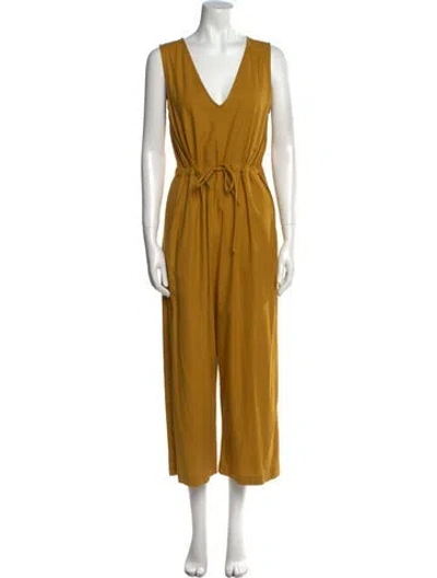 Pre-owned Ali Golden Silk V-neck Jumpsuit In Brown