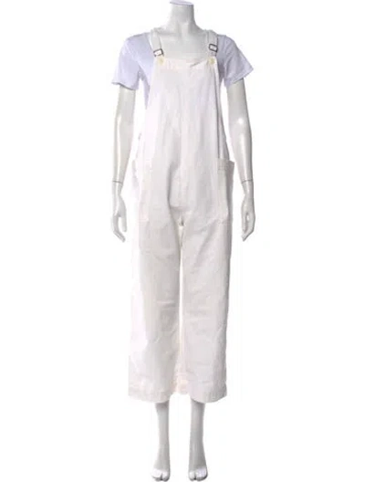 Pre-owned Ali Golden Square Neckline Overalls In White