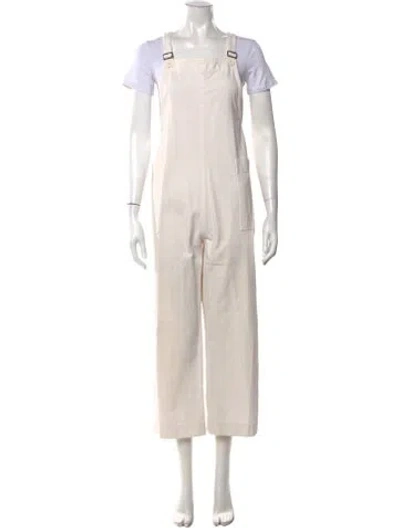 Pre-owned Ali Golden Square Neckline Overalls In White