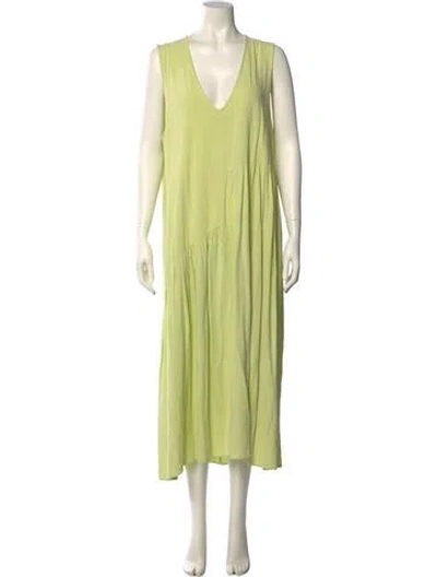 Pre-owned Ali Golden V-neck Long Dress In Green