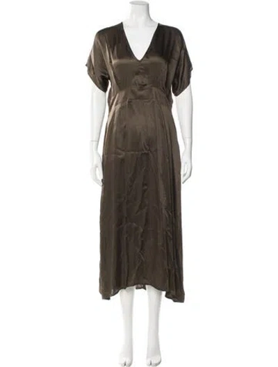 Pre-owned Ali Golden V-neck Long Dress In Green