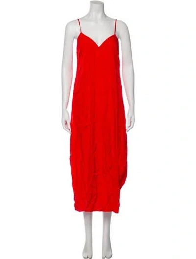 Pre-owned Ali Golden V-neck Long Dress In Red