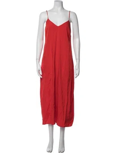 Pre-owned Ali Golden V-neck Midi Length Dress In Red