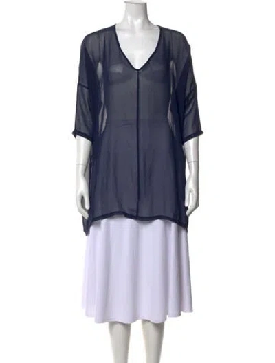 Pre-owned Ali Golden V-neck Three-quarter Sleeve Tunic In Blue