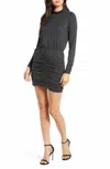 Ali & Jay Ruched Long Sleeve Glitter Shimmer Mini Dress In Charcoal Gray In Multi
