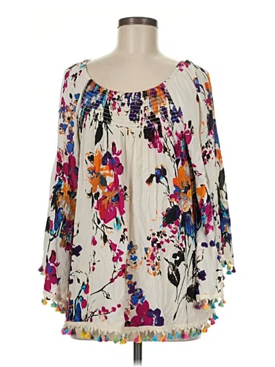 Pre-owned Ali Miles 3/4 Sleeve Blouse In Ivory