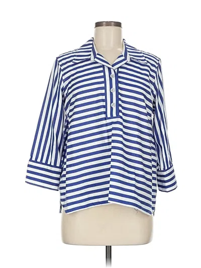 Pre-owned Ali Miles 3/4 Sleeve Button Down Shirt In Blue