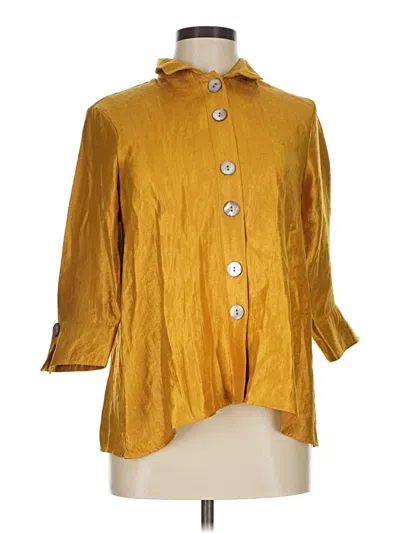 Pre-owned Ali Miles 3/4 Sleeve Button Down Shirt In Gold