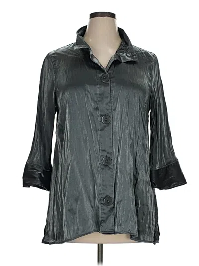 Pre-owned Ali Miles 3/4 Sleeve Button Down Shirt In Gray